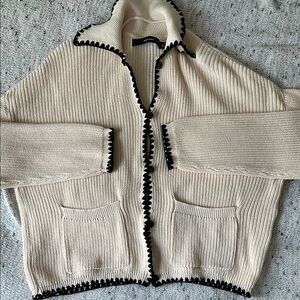 Vero Moda Cream Knit Cardigan with Black Trim